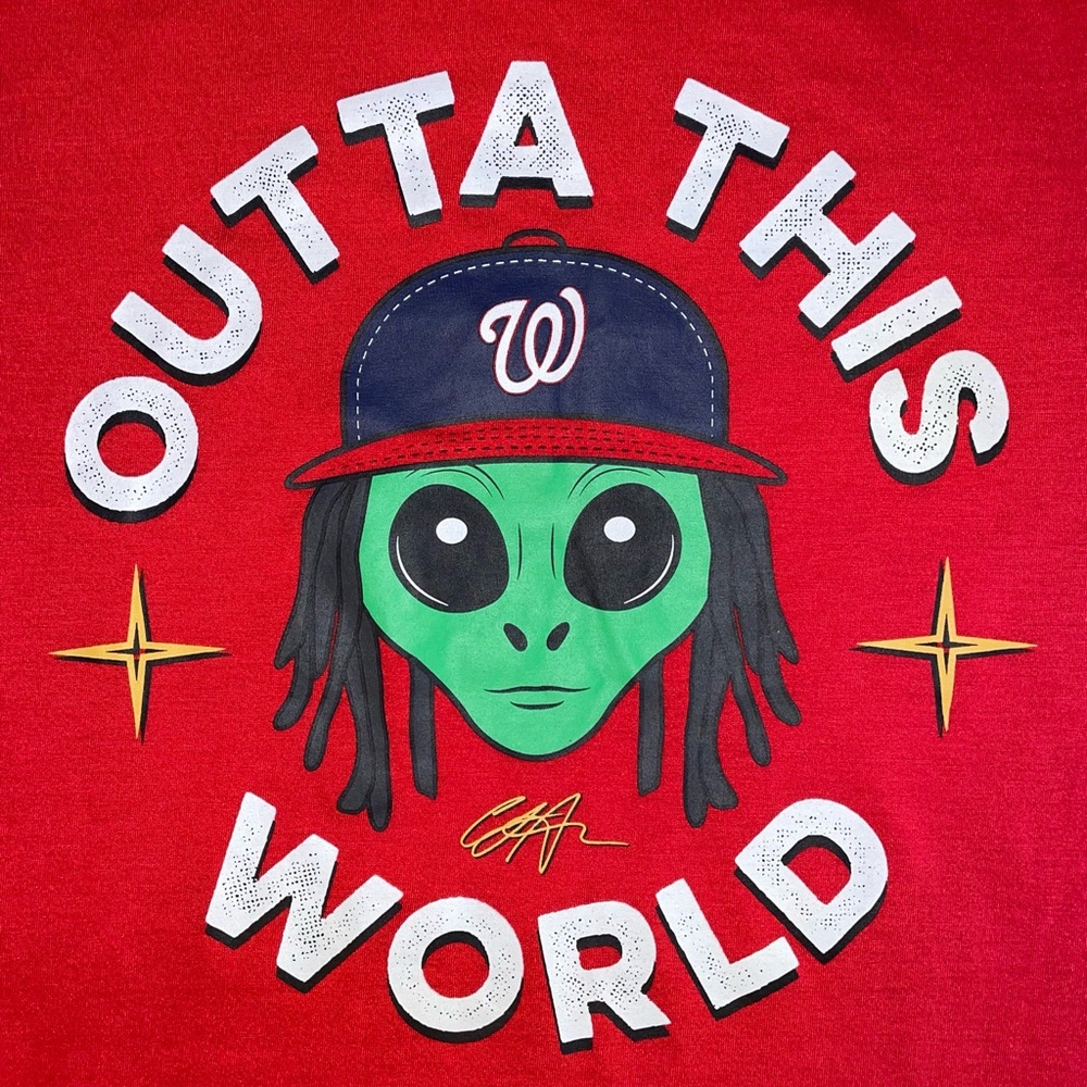 Washington Nationals “Outta This World” Red Graphic Tee with Alien Design - Picture 3 of 6